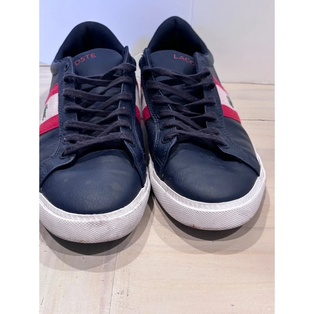 Lacoste Grad Vulc 120 2 P Mens Navy Blue Leather Striped Sneakers Size 8 Preppy